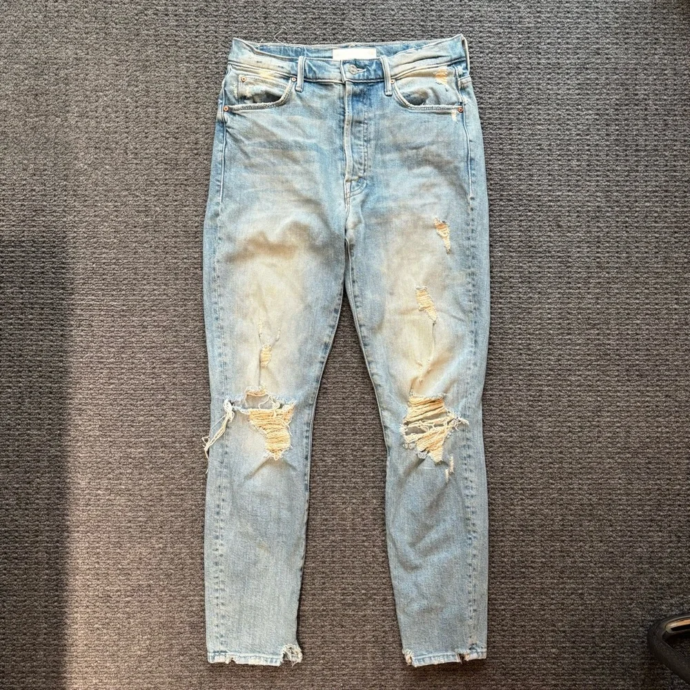 MOTHER Super Stunner Ankle Jeans Size 27 Say Amen Again Distressed Light Wash - Picture 5 of 14